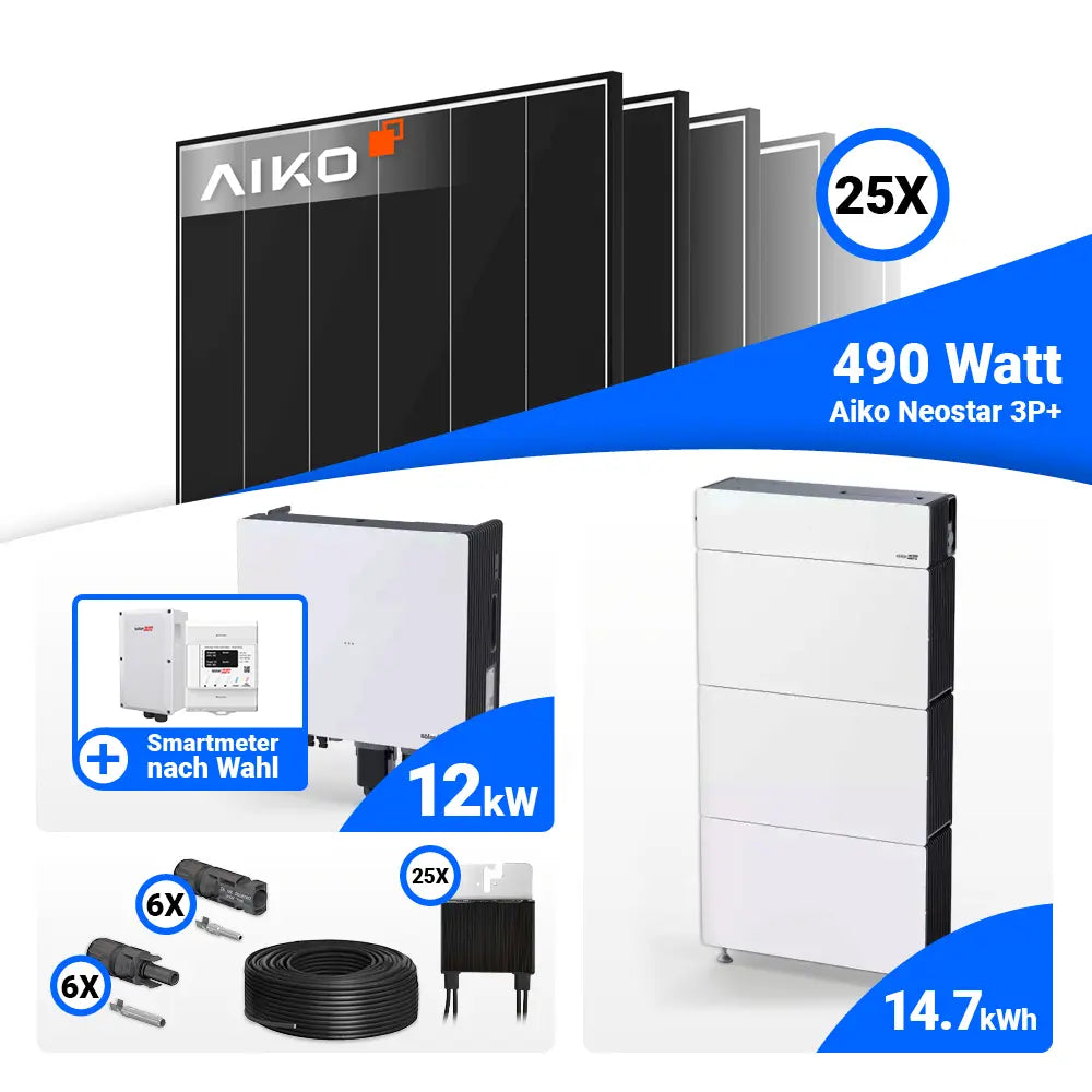 PV Komplettset 12 kWp AIKO 490W Black Frame & SolarEdge Nexis Battery Stack 15