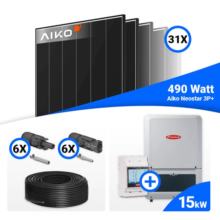 PV Komplettset 15 kWp mit 31 AIKO 490W Black Frame Solarmodulen und Fronius Verto Plus 15.0