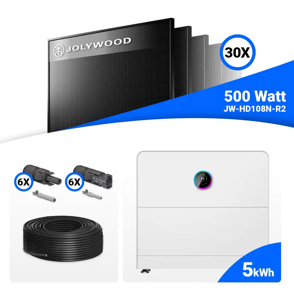 PV Komplettset 15 kWp – 30x Jolywood 500W Full Black & GoodWe ESA All in One System