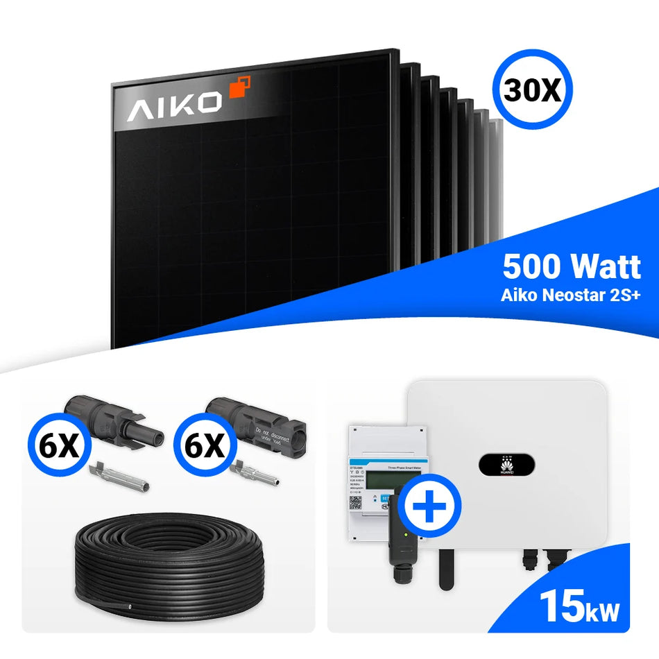 PV Komplettset 15 kWp – 30x AIKO 500W Full Black & Huawei SUN2000-15K-MB0 mit Speicheroption
