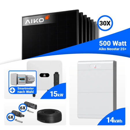 15 kWp PV Set Full Black AIKO 500W Huawei Wechselrichter