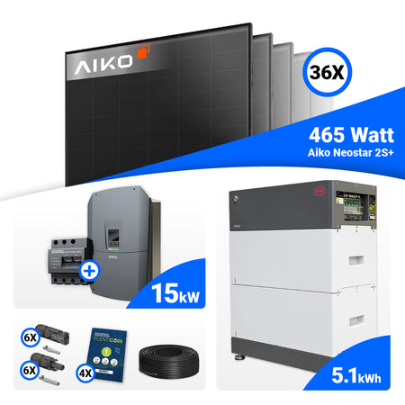 Solaranlage Komplettset 15 kWp mit Full Black AIKO 465W Modulen und Kostal Wechselrichter, erweiterbar um Speicher