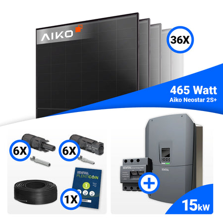 PV Komplettset 15 kWp mit 36 AIKO 465W Full Black Modulen und Kostal Plenticore G3 L, Speicheroption