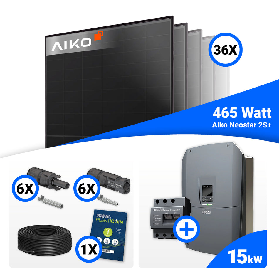 PV Komplettset 15 kWp mit 36 AIKO 465W Full Black Modulen und Kostal Plenticore G3 L, Speicheroption