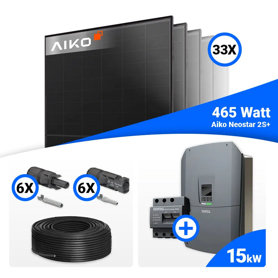 PV Komplettset 15 kWp – 33x AIKO 465W Full Black & Kostal G3 L Plenticore mit Speicheroption