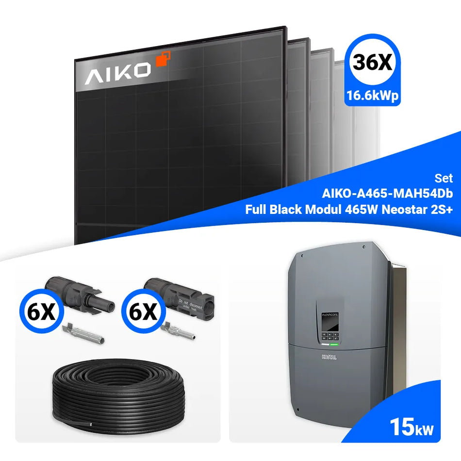 PV Komplettset 15 kWp – 36x AIKO 465W Full Black & Kostal G3 L Plenticore mit Speicheroption