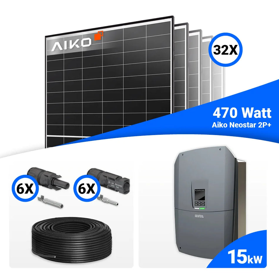 PV Komplettset 15 kWp – 32x AIKO 470W Black Frame & Kostal G3 L Plenticore mit Speicheroption