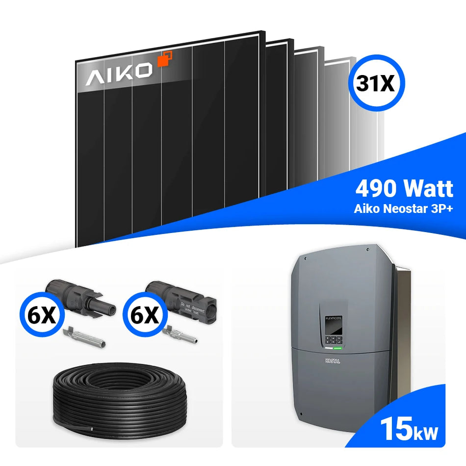 PV Komplettset 15 kWp – 31x AIKO 490W Black Frame & Kostal G3 L Plenticore mit Speicheroption