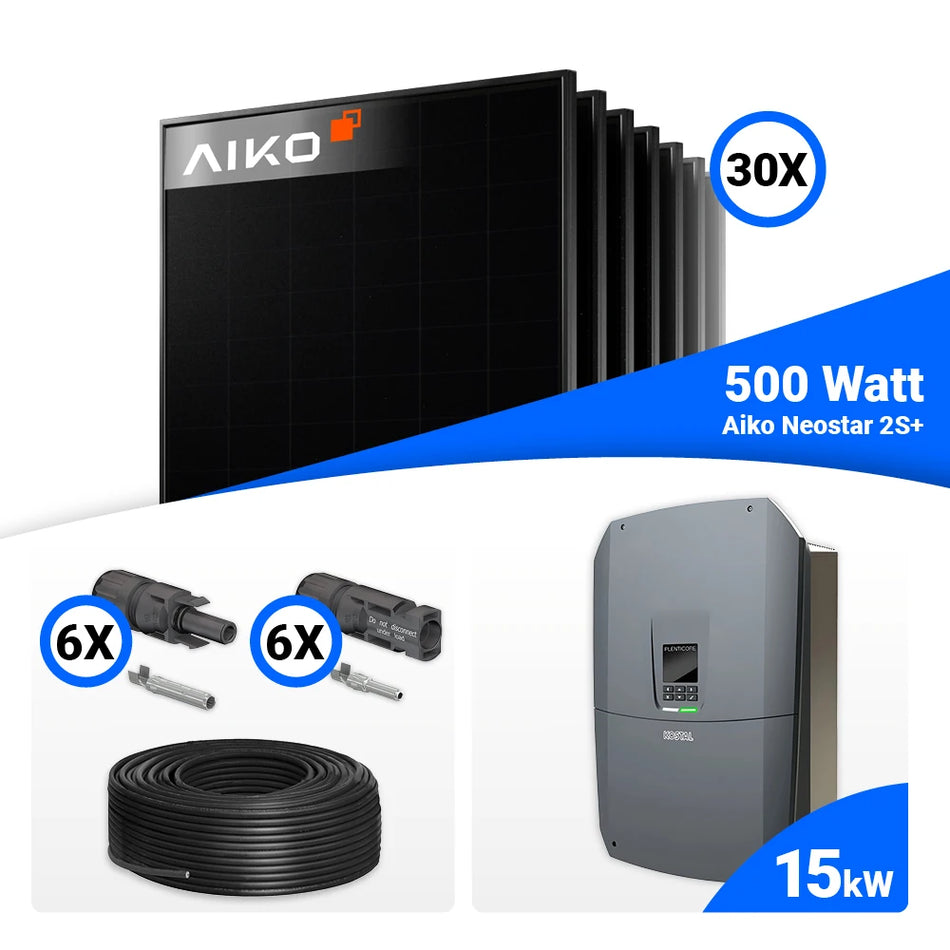 PV Komplettset 15 kWp – 30x AIKO 500W Full Black & Kostal G3 L Plenticore mit Speicheroption