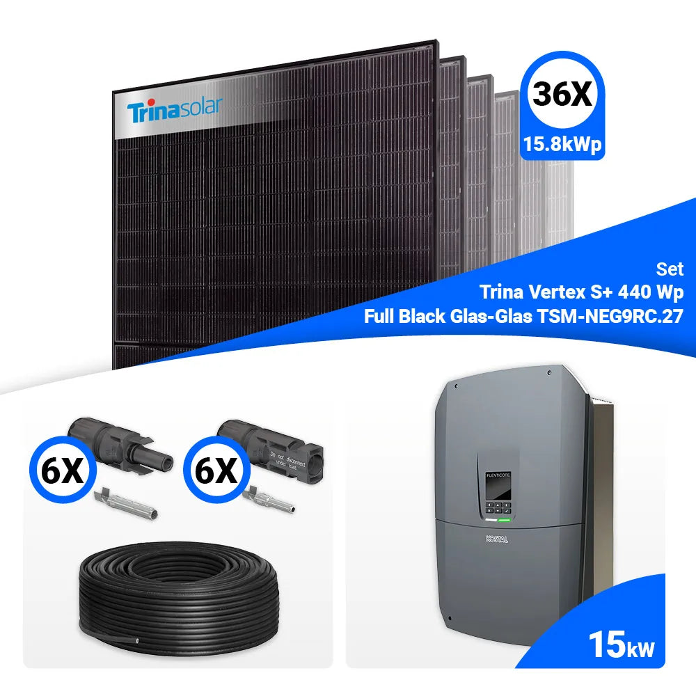 PV Komplettset 15 kWp – 36x Trina 440W Full Black Bifazial & Kostal G3 L Plenticore mit Speicheroption