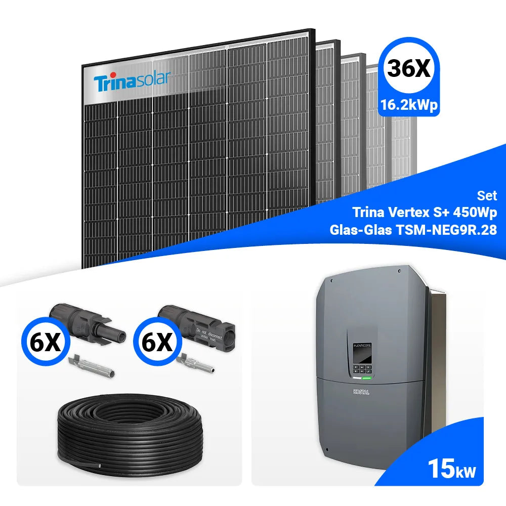 PV Komplettset 15 kWp – 36x Trina 450W Full Black Bifazial & Kostal G3 L Plenticore mit Speicheroption