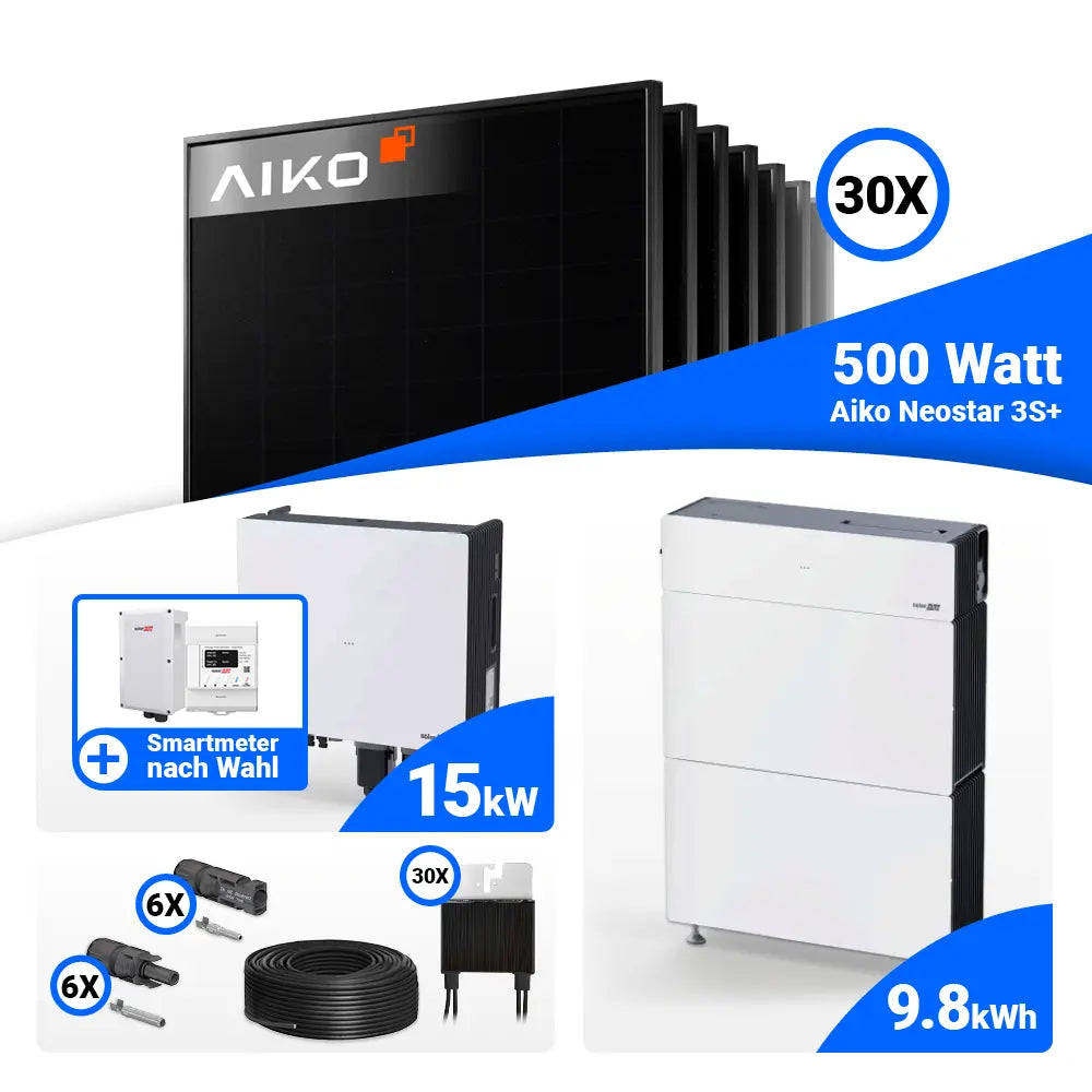 PV Komplettset 15 kWp AIKO 500W Full Black & SolarEdge Nexis Battery Stack 10