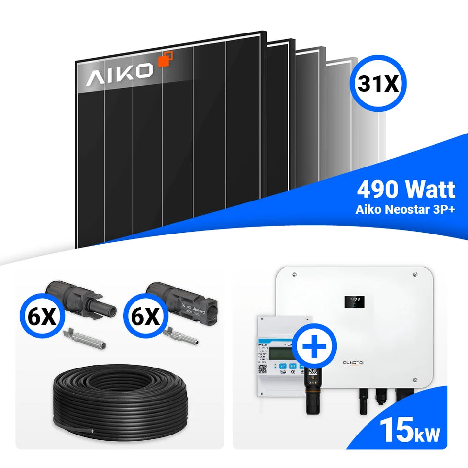 PV Komplettset 15 kWp – 31x AIKO 490W Black Frame & Sungrow Hybrid SH15T mit Speicheroption