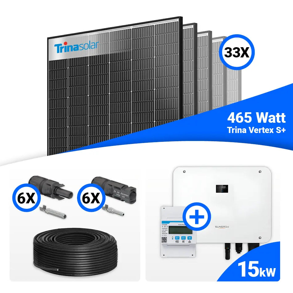 PV Komplettset 15 kWp – 33x Trina 465W Black Frame & Sungrow Hybrid SH15T mit Speicheroption