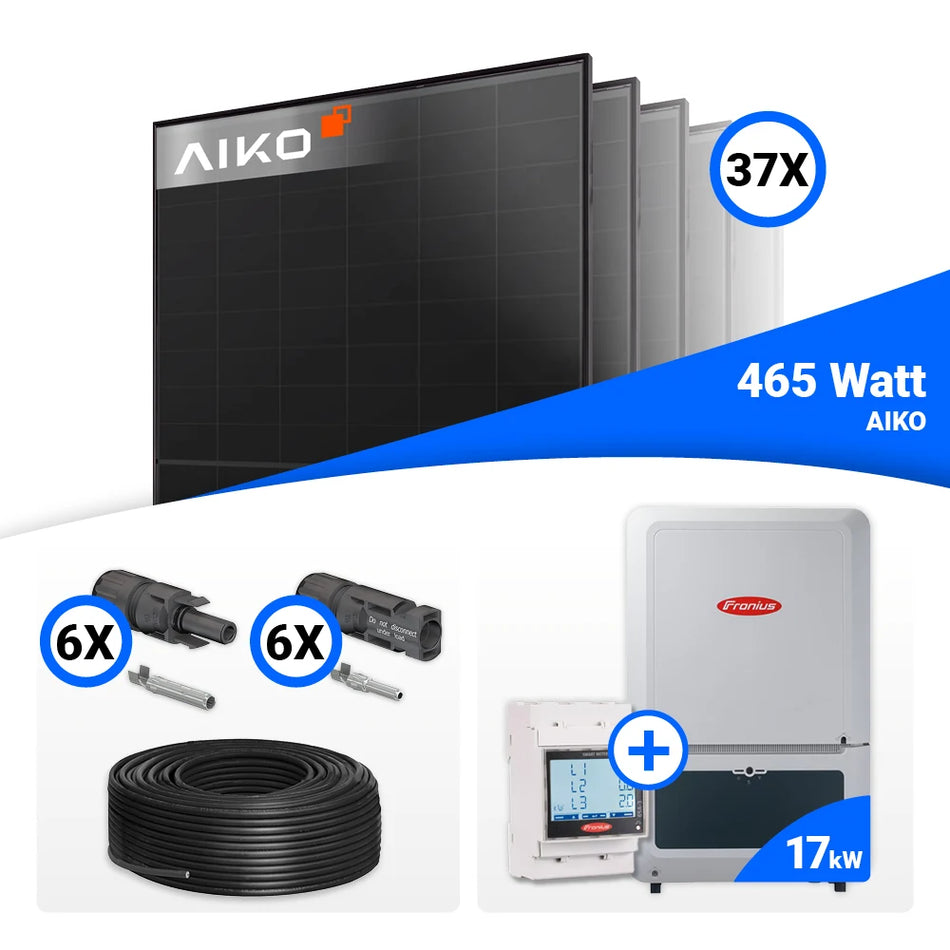 PV Komplettset 17 kWp – 37x AIKO 465W Full Black & Fronius Verto Plus 17.5 mit Speicheroption