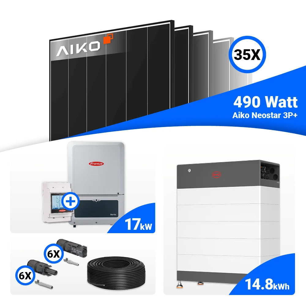 Komplettes Solarset 17 kWp inklusive AIKO 490W Modulen und Fronius Verto Plus 17.5