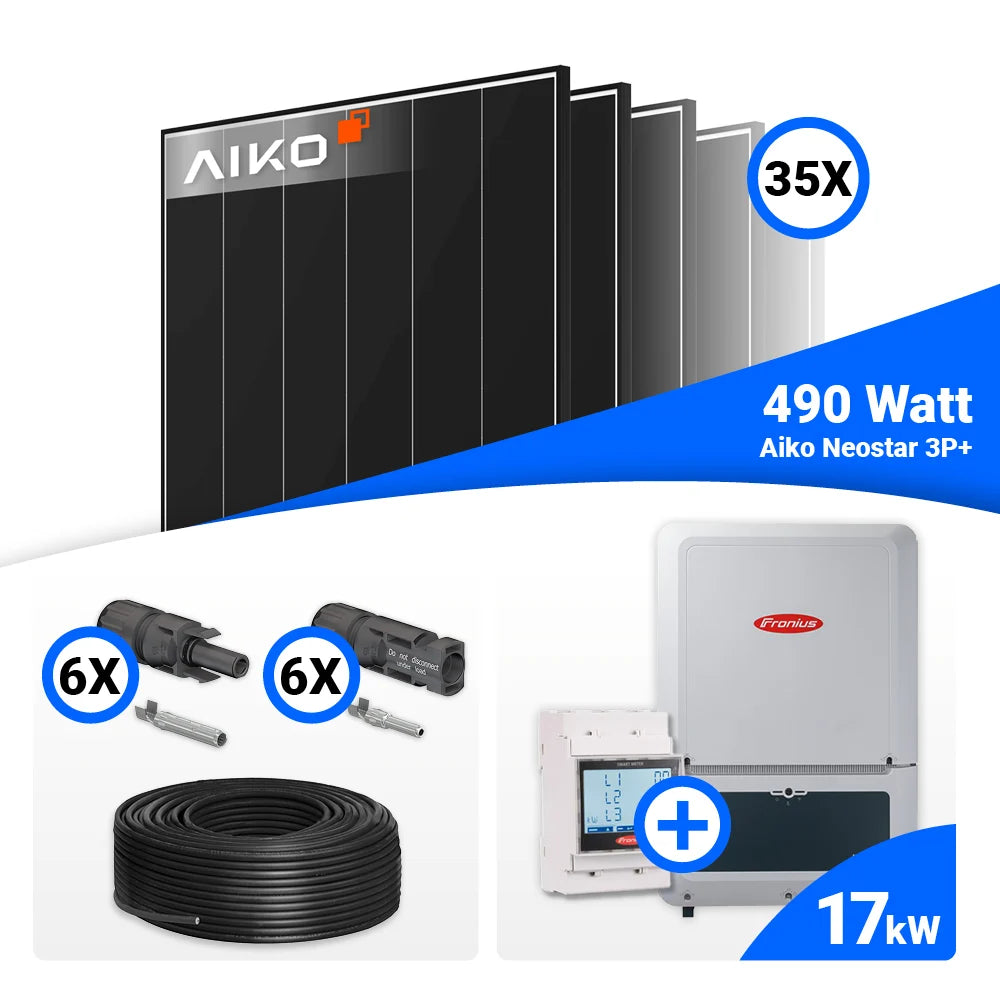 PV Komplettset 17 kWp mit 35 AIKO 490W Black Frame Solarmodulen und Fronius Verto Plus 17.5