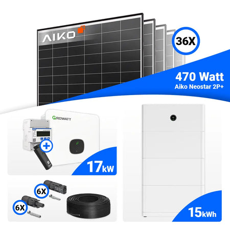 PV Komplettset 17kWp – 36x AIKO 470W Black Frame & Growatt MID17KTL3-XH mit Speicheroption