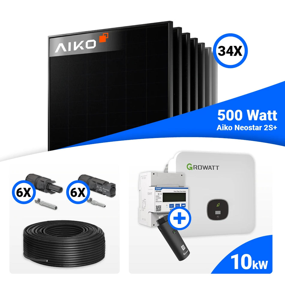 PV Komplettset 17kWp – 34x AIKO 500W Full Black & Growatt MID17KTL3-XH mit Speicheroption