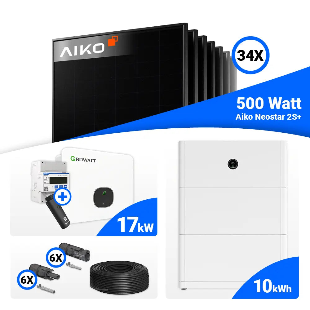 Solaranlage 17 kWp Komplettset mit 34x AIKO 500W Full Black
