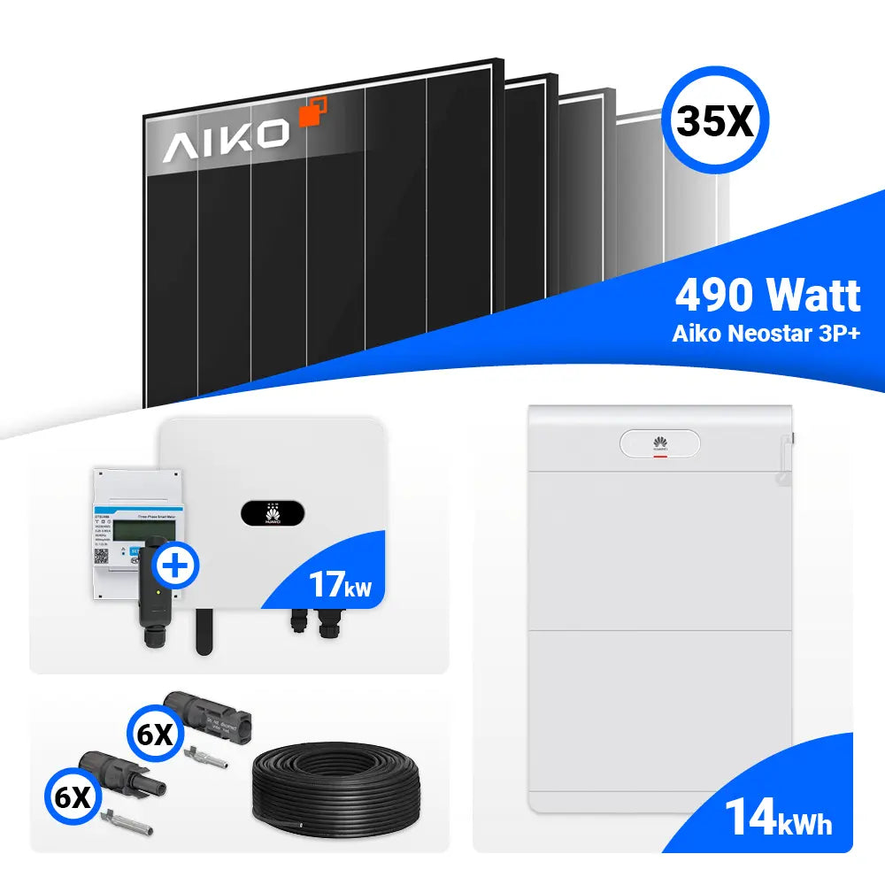PV Komplettsystem 17 kWp – AIKO 490W Black Frame (35 Module) & Huawei SUN2000-17K-MB0 – ideal für Eigenverbrauch, Speicher optional
