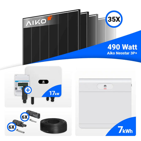 Photovoltaik Komplettpaket 17 kWp: 35x AIKO 490W Black Frame Solarpanels + Huawei SUN2000-17K-MB0 Wechselrichter – erweiterbar mit Speicher