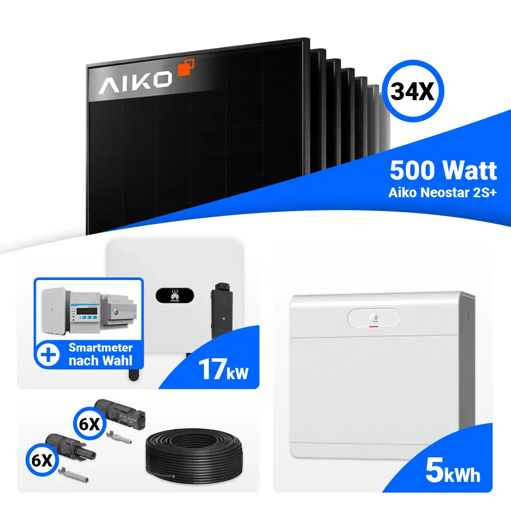 Photovoltaik Komplettset 17 kWp AIKO 500W Full Black Module