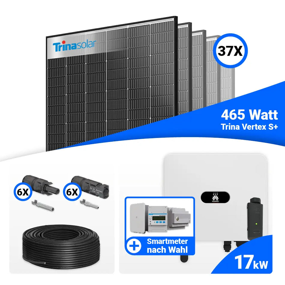 PV Komplettset 17 kWp – 37x Trina 465W Black Frame & Huawei SUN2000-17K-MB0 mit Speicheroption