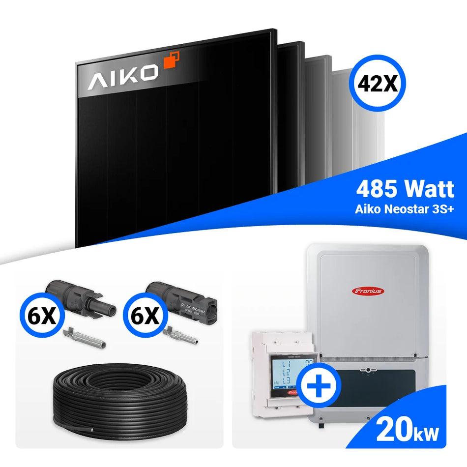 PV Komplettset 20 kWp – 42x AIKO 485W Full Black & Fronius Verto Plus 20.0 mit Speicheroption