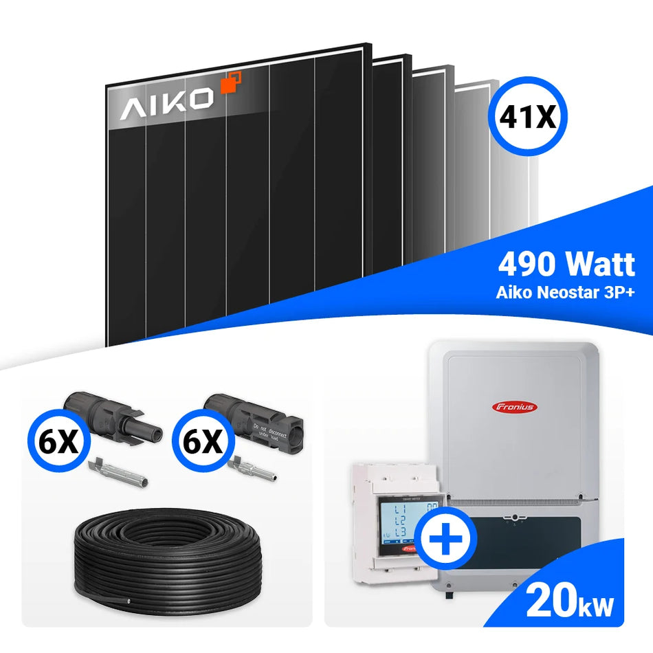PV Komplettset 20 kWp mit 41 AIKO 490W Black Frame Solarmodulen und Fronius Verto Plus 20.0