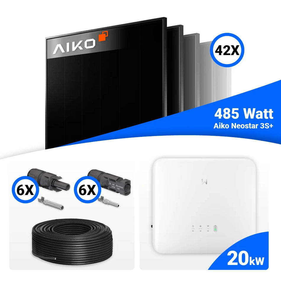 PV Komplettset 20 kWp – 42x AIKO 485W Full Black & GoodWe GW20K-ET mit Speicheroption