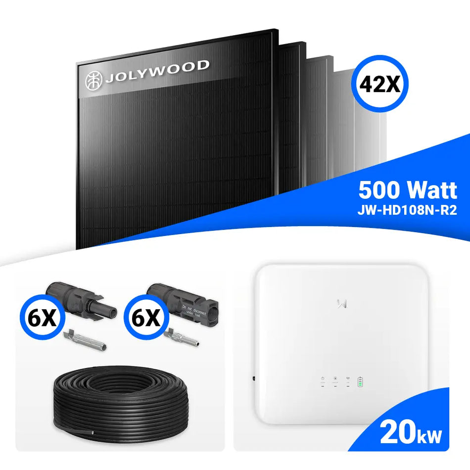 PV Komplettset 20 kWp – 40x Jolywood 500W Full Black & GoodWe GW20K-ET mit Speicheroption