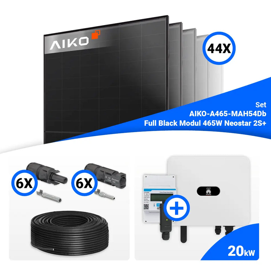 PV Komplettset 20 kWp – 44x AIKO 465W Full Black & Huawei SUN2000-20K-MB0 mit Speicheroption