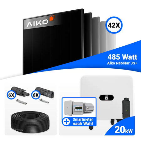 PV Komplettset 20 kWp mit AIKO 485W Full Black und Huawei SUN2000-20K-MB0