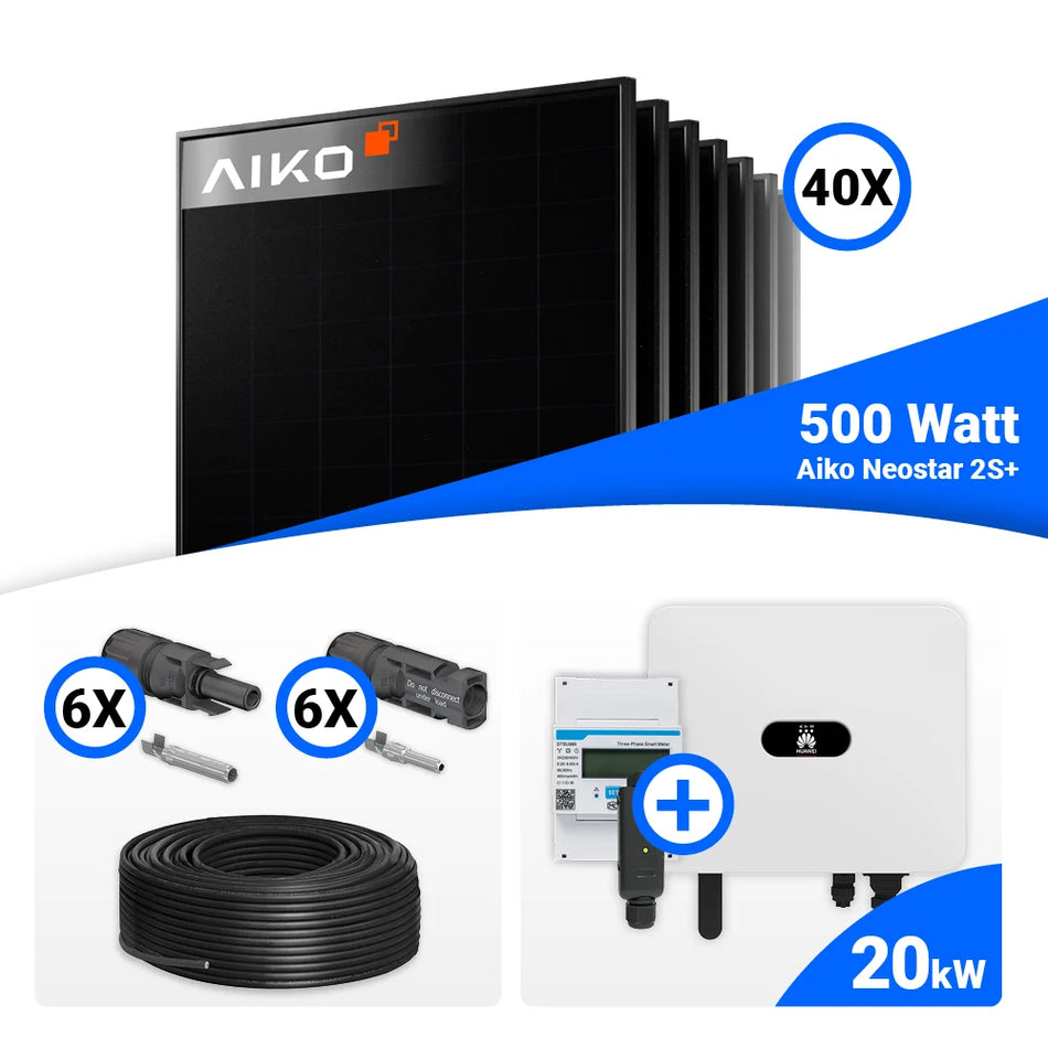 PV Komplettset 20 kWp – 40x AIKO 500W Full Black & Huawei SUN2000-20K-MB0 mit Speicheroption