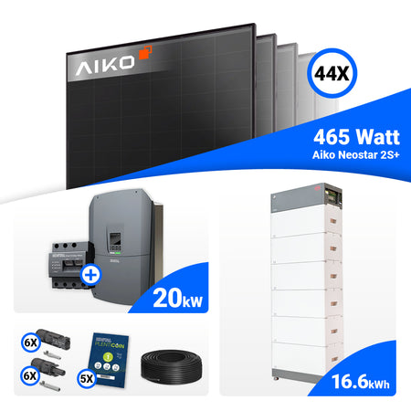 Solarpaket 20 kWp mit 44x AIKO 465W Full Black Modulen, Kostal Plenticore G3 L, optionaler Stromspeicher