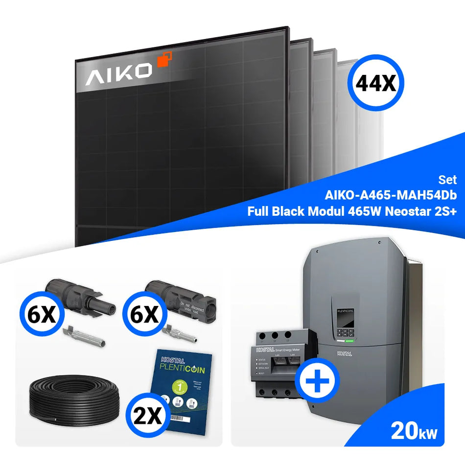 PV Komplettset 20 kWp – 44x AIKO 465W Full Black & Kostal G3 L Plenticore mit Speicheroption