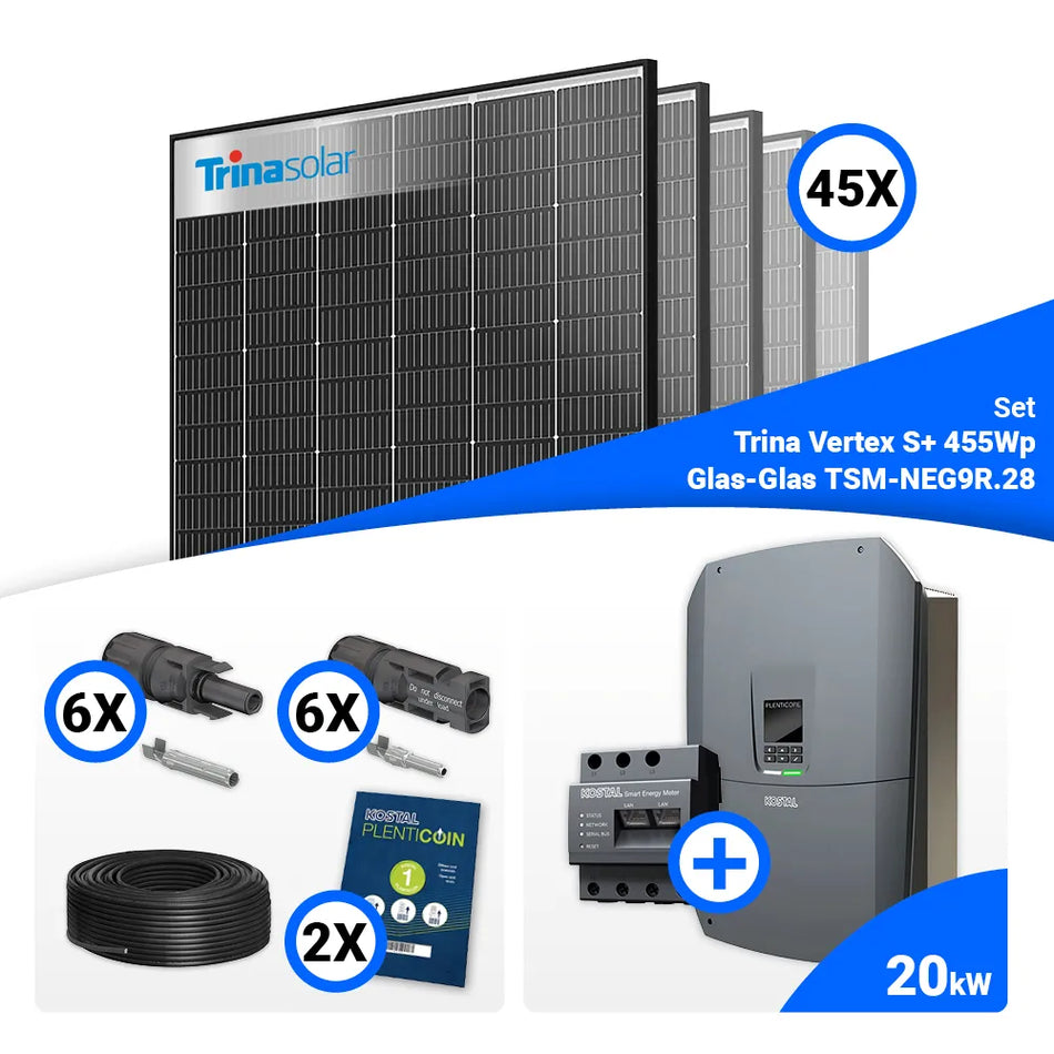 PV Komplettset 20 kWp – 45x Trina 455W Black Frame & Kostal G3 L Plenticore mit Speicheroption