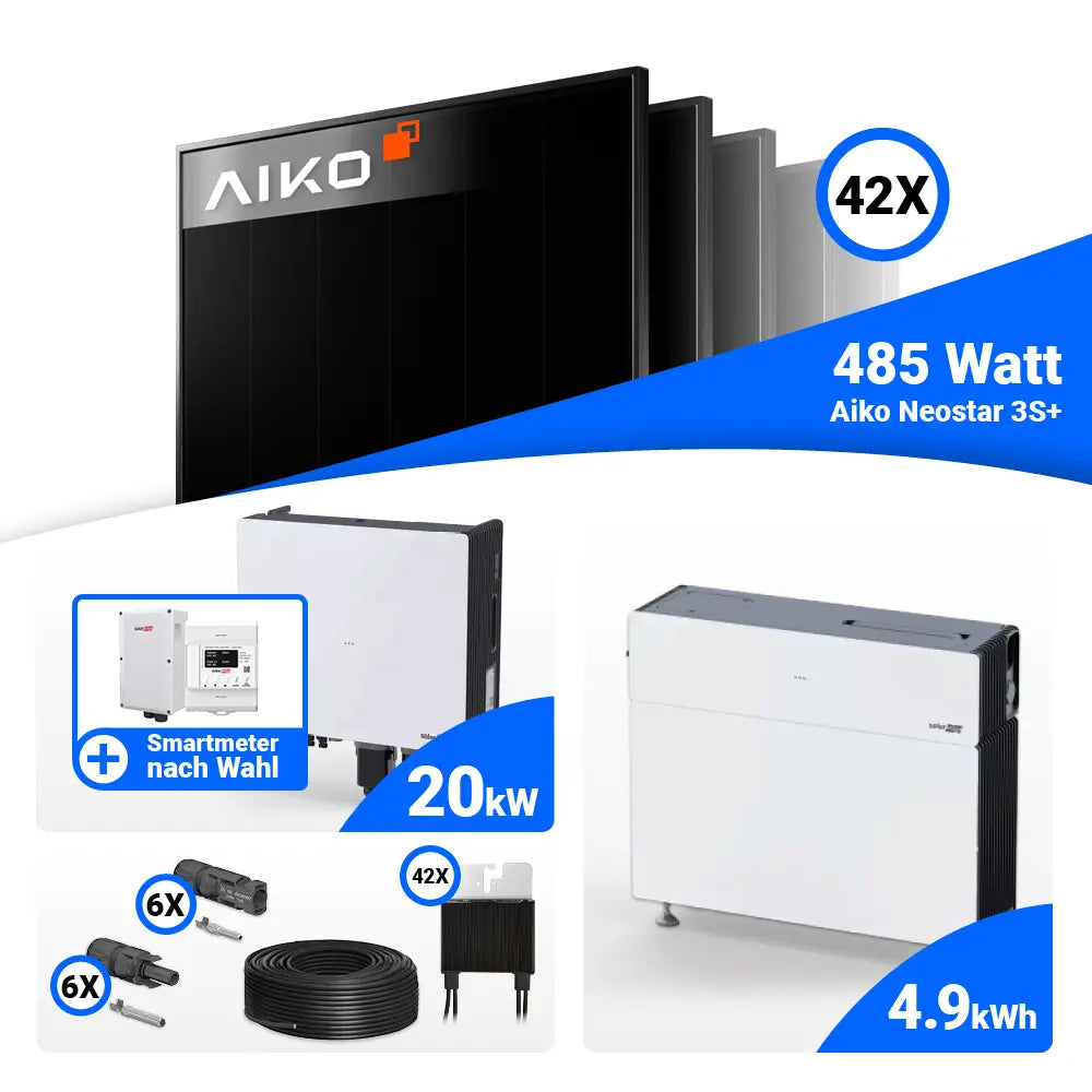 PV Komplettset 20 kWp AIKO 485W Full Black & SolarEdge Nexis Battery Stack 5