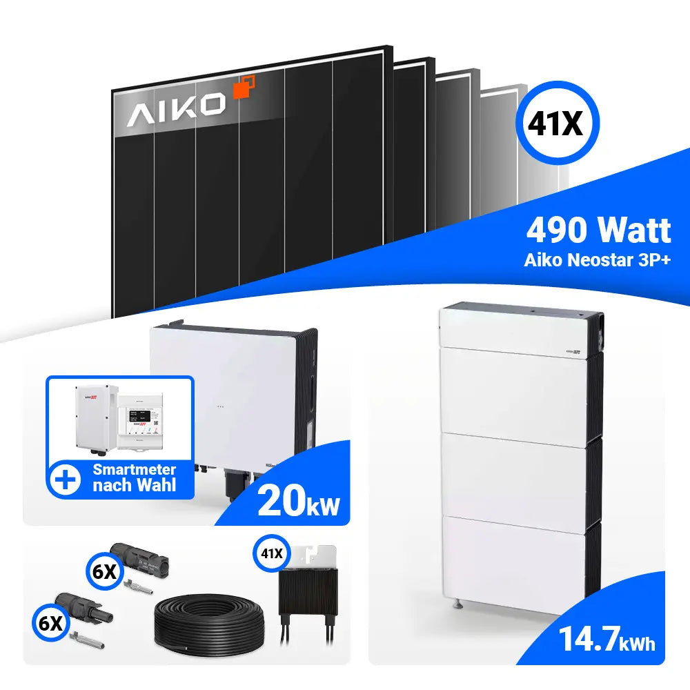PV Komplettset 20 kWp AIKO 490W Black Frame & SolarEdge Nexis Battery Stack 15