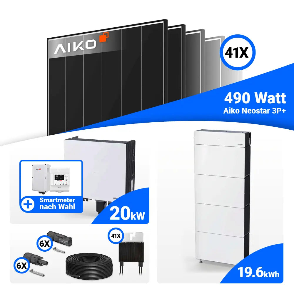 PV Komplettset 20 kWp AIKO 490W Black Frame & SolarEdge Nexis Battery Stack 20