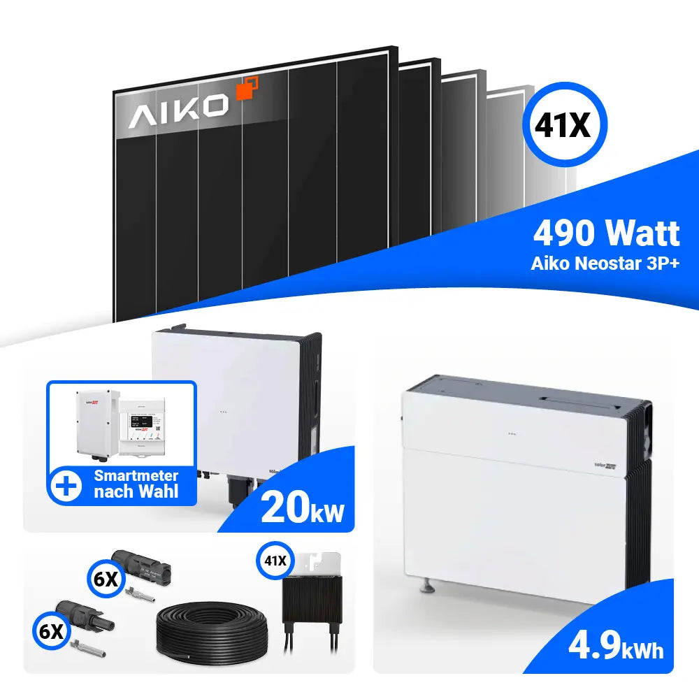 PV Komplettset 20 kWp AIKO 490W Black Frame & SolarEdge Nexis Battery Stack 5