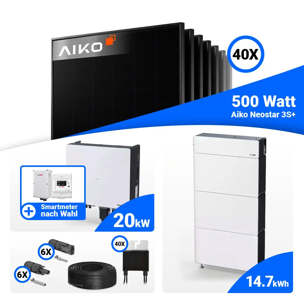 PV Komplettset 20 kWp AIKO 500W Full Black & SolarEdge Nexis Battery Stack 15