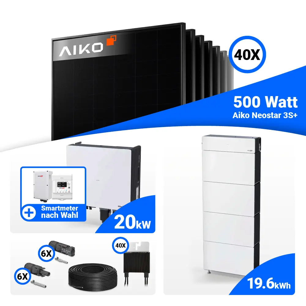 PV Komplettset 20 kWp AIKO 500W Full Black & SolarEdge Nexis Battery Stack 20