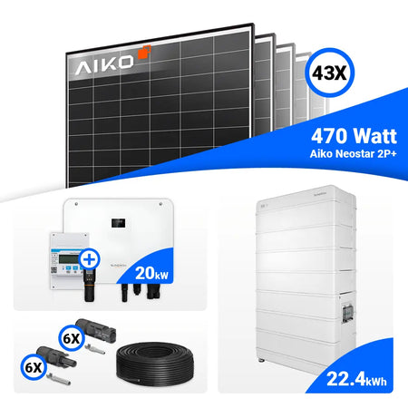 Photovoltaik Komplettset 20 kWp – AIKO 470W Black Frame Module mit Sungrow SH20T.