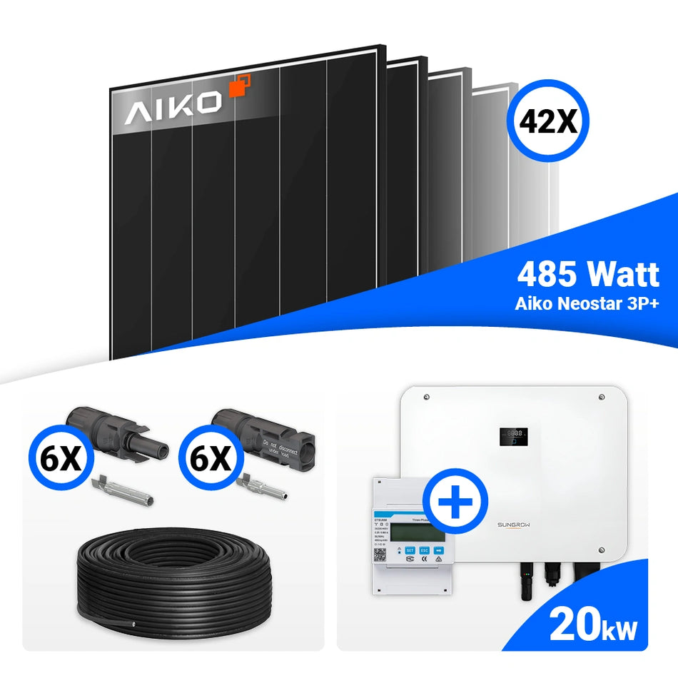 PV Komplettset 20 kWp – 42x AIKO 485W Full Black & Sungrow Hybrid SH20T mit Speicheroption