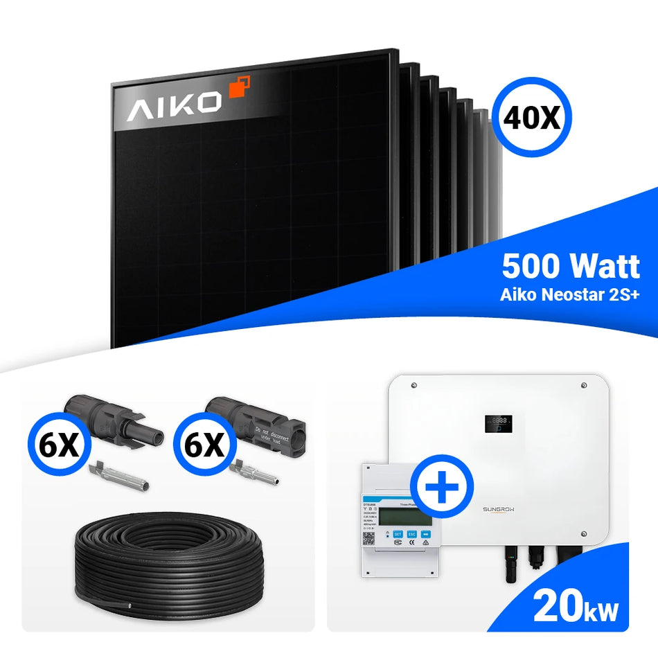PV Komplettset 20 kWp – 40x AIKO 500W Full Black & Sungrow Hybrid SH20T mit Speicheroption