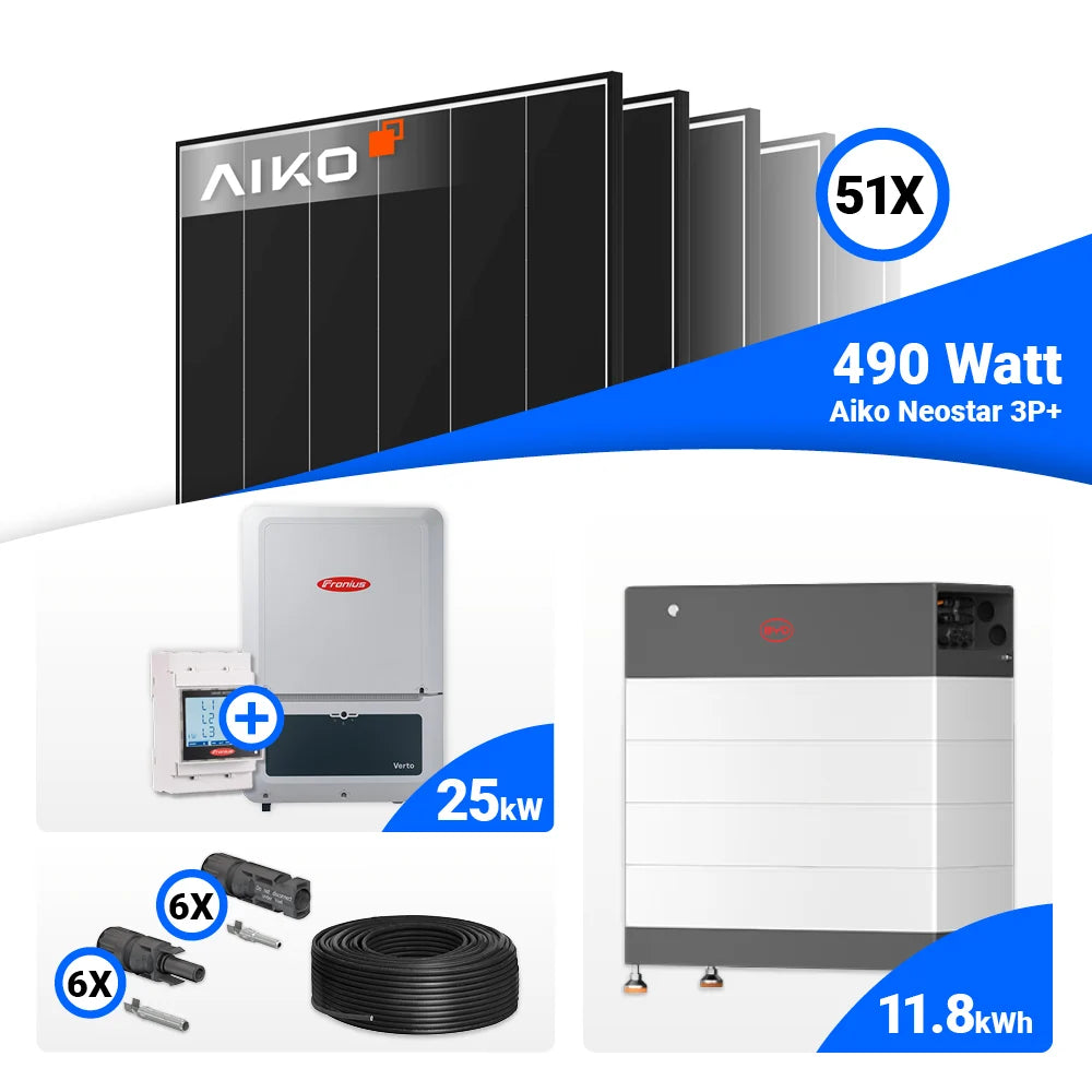 51x AIKO 490W Hochleistungsmodule im PV Komplettpaket 25 kWp mit Fronius Verto Plus