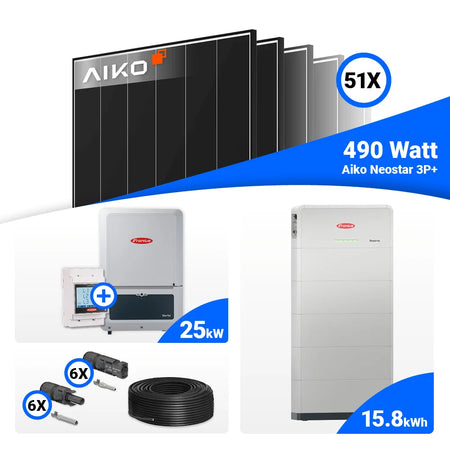 AIKO 490W Module und Fronius Verto Plus Hybridgerät im 25 kWp PV Komplettset