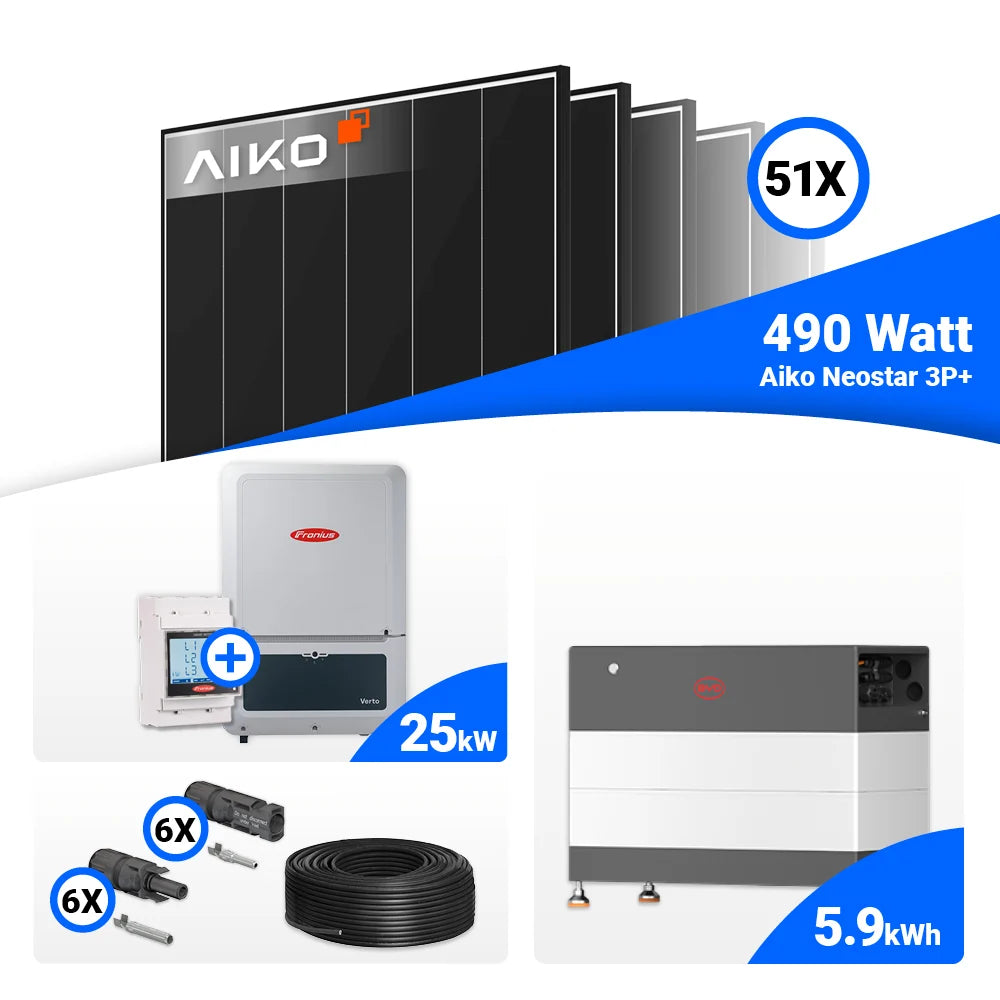 Photovoltaik Set 25 kWp – AIKO 490W Module kombiniert mit Fronius Verto Plus 25.0 Hybridwechselrichter